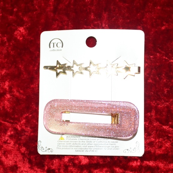 Glitter Resin & Stars Barrettes "Love" HairPin Set - Picture 3 of 7